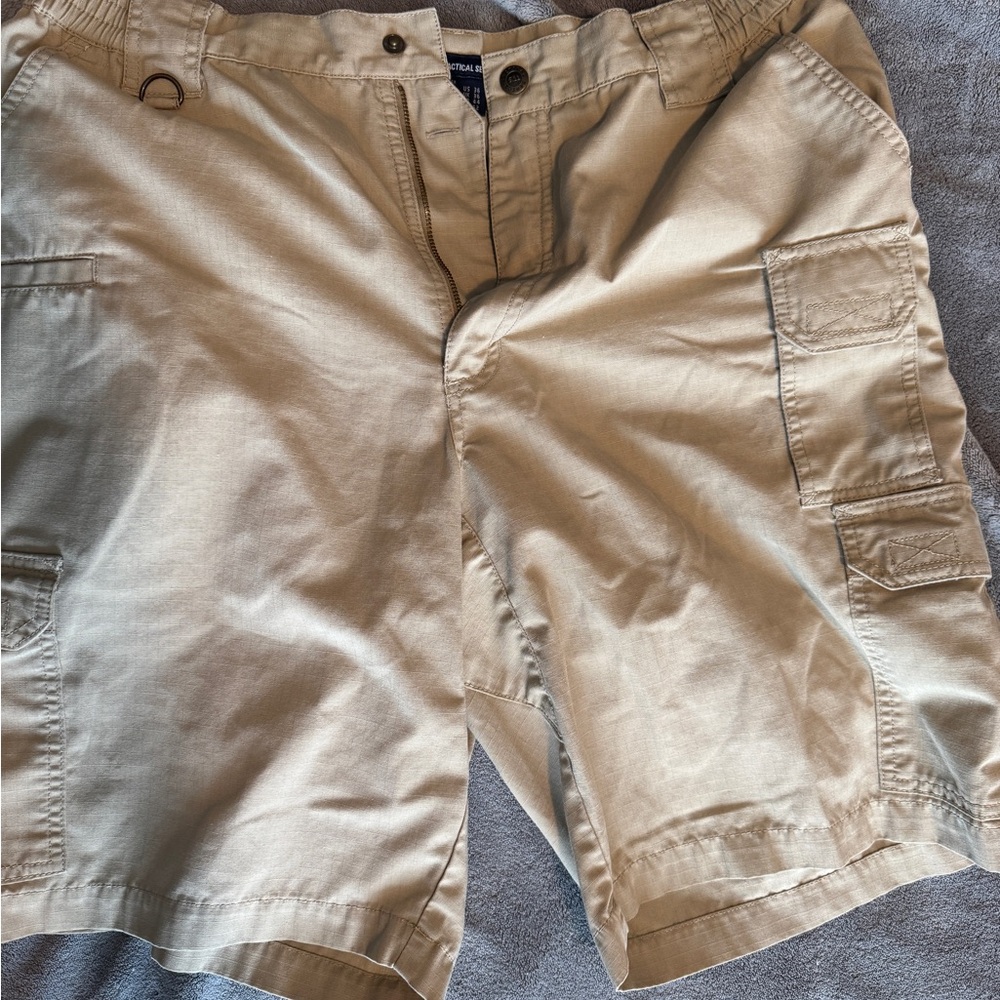 5.11 Tactical Khaki Cargo Shorts with Classic Flat Front Design
